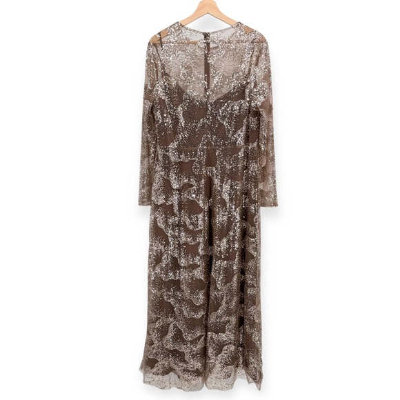 Mac Duggal Brown Embellished Long Sleeve High Neck Evening Gown $698 - Size 12 - Picture 10 of 14